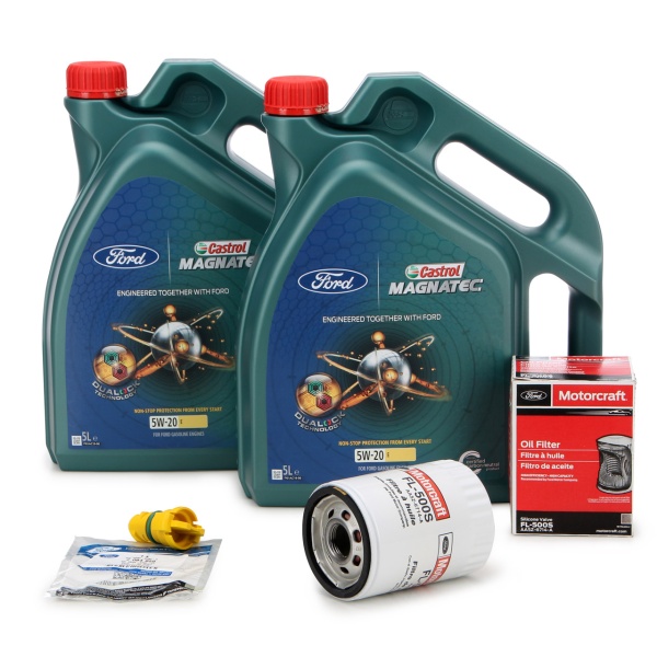 Pachet Revizie 2 Buc Ulei Motor Castrol Magnatec Ford 5W-20 E 5L 15D63F + Set Filtru Ulei + Buson Surub Golire Baie Ulei Oe Ford 2081941 + 2084659